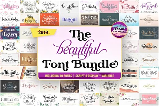 49 Font Bundle, Script, Serif, Display, Handwriting Fonts, Commercial Use - Etsy