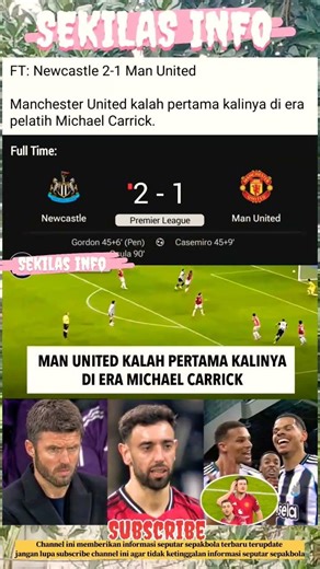 FT: Newcastle 2-1 Man UnitedManchester United kalah pertama kalinya di era pelatih Michael Carrick.