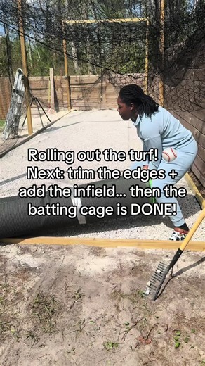 POV: the DIY batting cage is finally coming together! 🙌🏽 Today me and my dad rolled out the turf after all the prep work. Next step—cut the excess turf and add the infield and it’s GAME READY for Breland. 🥹⚾️ Everything is finally paying off! #BaseballMom #DIYCage #BattingCageBuild #BaseballLife #BoyMom