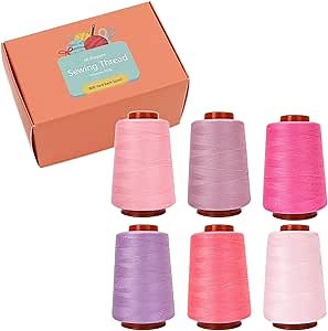 Sewing Thread Set, 6 Pcs, All Purpose Sewing Thread,40 wt,6 Spools Assorted Colors Each 800 Yards of Polyester Threads for Sewing Machine, Hand Stitching, Quilting, Serger (Pink)