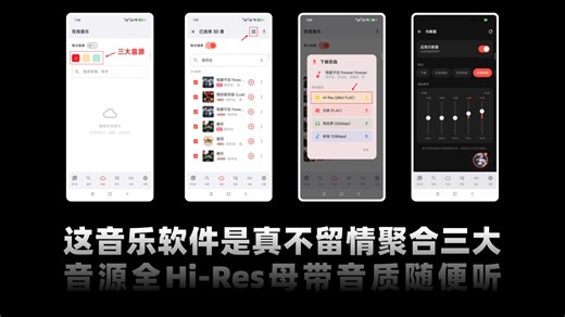 这音乐软件是真不留情！三大音源全聚合，Hi-Res 母带音质随便听，歌单一键导入还能批量下载 网盘同步，听歌党直接原地封神