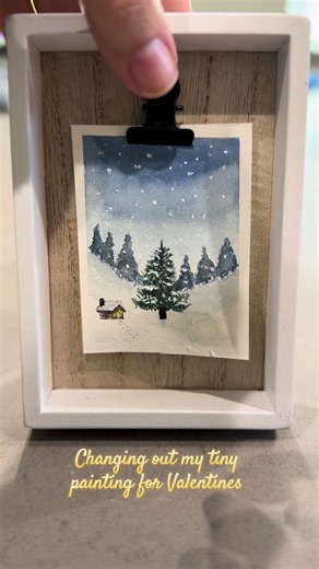 I picked up #watercolor painting recently & love to paint tiny! I got this little frame @Michaels Stores & switch out for the Season! #art #watercolorpainting #watercolorart #tinyart