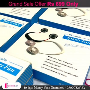 Hanging Neck Fan Dual Rechargeable Cooling in Just Rs 1399 with 10 days Return all Pakistan for 100% Customer Satisfaction. Super Sale Offer - Imported Premium Quality Fan in Just 1399 Only Portable fan, lightweight, ready to use anytime, anywhere. A wearable design with a hanging neck. 360 degree adjustable, you can choose any wind direction you want It can be placed on the table and turned into a small desktop fan. Safety and environmental protection. Ultra-quiet design. Ultra-static miniature