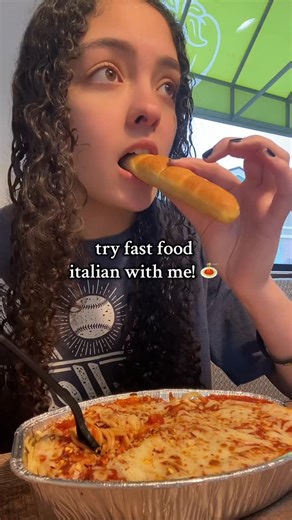 taylor on Instagram: "trying italian fast food (fazolis) 🍝💗 the baked pastas are my favorite!!! ✨ @fazolisitalian #food #fastfood #italian #fazolis #curlyhair"