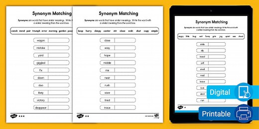 Second Grade Differentiated Synonym Matching Worksheet