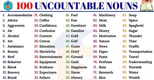 400  Uncountable Nouns in English for ESL Learners