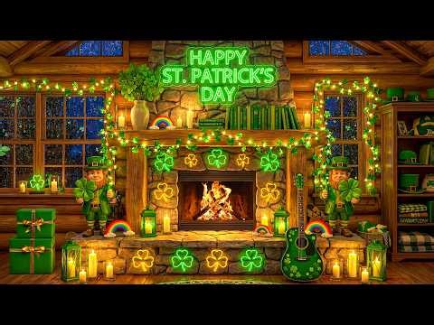 ST Patrick's Day Fireplace Ambience 🍀Calming Instrumental Irish Music, Happy Patrick's Day