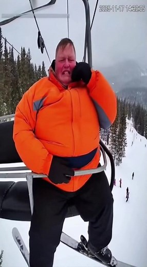 7.9K views · 13 reactions | A large man gets completely stuck in a ski lift chair and the embarrassing situation becomes too much. He breaks down in tears as other skiers watch from below in this mortifying moment caught on camera. | Funny AI Videos | Facebook