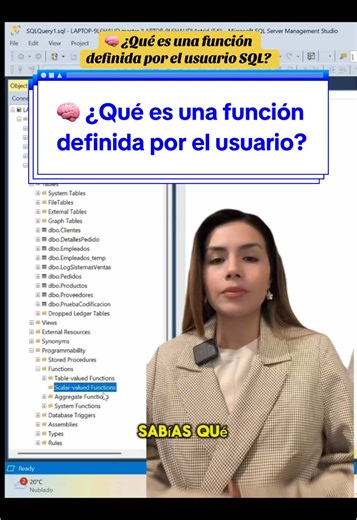🧠 ¿Sabías que en SQL puedes crear tus propias funciones? ✅Ideal si estás aprendiendo SQL y quieres escribir código más limpio y reutilizable. 💡 Aprender a crear funciones es un paso clave para cualquier analista de datos📊, programador o profesional que use bases de datos📁 ¿Te gustaría que suba ejemplos prácticos también? Déjamelo en los comentarios 👇 #SQL #FuncionesSQL #AprendeSQL #UserDefinedFunction #BasesDeDatos #Programación #DataAnalytics #SQLServer #TikTokEducativo #TechTok #sqlparapr