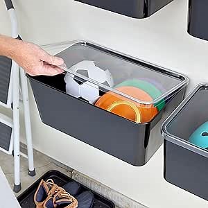 iDesign Storage Bin with Lid & Wall Mount Bracket, The Wallspace Collection – 18" x 12" x 8", Clear Bin