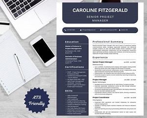 Senior Project Manager Resume Template | Ats-friendly Editable Canva CV With Cover Letter - Etsy UK