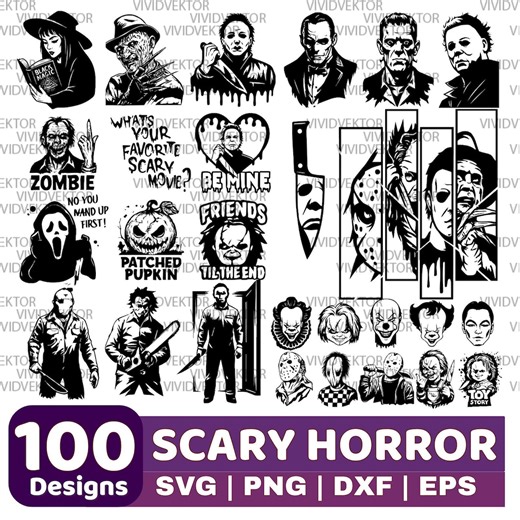Horror Movie Character SVG PNG Bundle: 100 Halloween Designs (digital Download) - Etsy