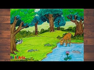 Jungle Drawing for Kids | Deer Drawing Easy | Forest Drawing Easy | Jungle Drawing with Animals