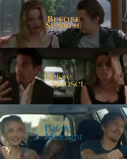 🎬 on Instagram: "The "Before" trilogy is a romantic drama series directed by Richard Linklater: 1. Before Sunrise (1995): Jesse (Ethan Hawke) and Célestine (Julie Delpy) meet on a train, spend a night in Vienna. 2. Before Sunset (2004): They reunite 9 years later in Paris, rekindle their connection. 3. Before Midnight (2013): 9 years on, they face life-changing decisions in Greece. . . #beforetrilogy #mayahawke #hawke #cinema #movies"