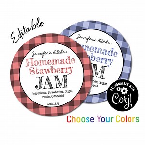 Jam Label Printable for Mason Jars, Homemade BBQ, Jam, Jelly, Canning Label, Country Check Round Sticker Labels. Edit Online, Download Print - Etsy