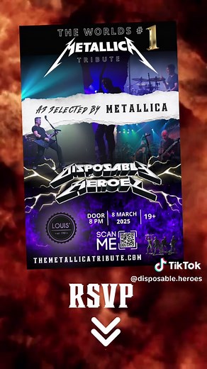 📍Louis’ March 8th | Doors 8 PM | 19 🔞 Selected by Metallica | The World’s #1 Metallica Tribute 🔥 | Disposable Heroes | Do you have your ticket yet⁉️ #metallica #metallicafamily #metallicatributeshow #m72 #YXE #uofa