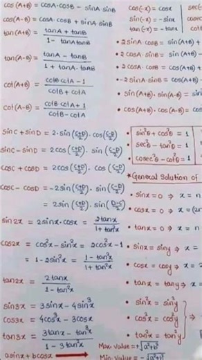 class 12th maths important formula