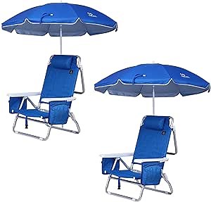 Nice C Blue Backpack Beach Chair with Cooler and Umbrella, 5 Position Reclining Beach Chair for Adults, with Cup Holder, Canopy Shade, Cooler Bag, for Outdoor, Camping, Travel, Picnic (2 Pack, Blue)