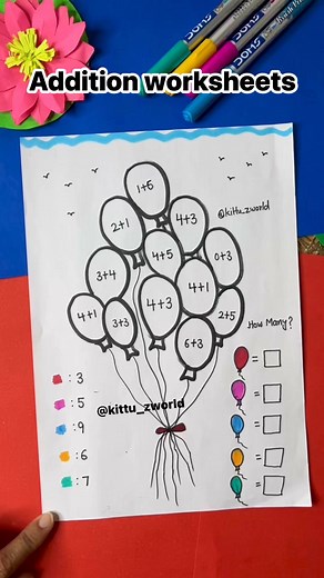 Fun Balloon Math Activity!Let kids practice simple addition and color matching with this adorable balloon-themed worksheet. Great for enhancing counting skills and number recognition in a playful way!#MathActivity #PreschoolWorksheets #DIYWorksheet #EarlyLearning #HomeschoolFun #AdditionGame #LearningIsFun #KittuzWorld #MathForKids #EducationalActivity | Renu Bala