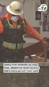 Demolition workers salvage final mementos from Pacifica Pier's popular Chit Chat Cafe