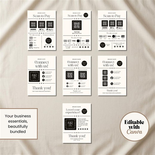 Editable Canva QR Code Sign Bundle, Scan to Pay, Connect Us, Review Template - Etsy