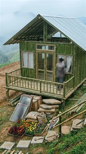 Building a Bamboo House on a Misty Mountain From Start to Finish #satisfying #construction #asmr
