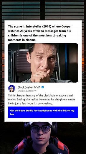 The scene in Interstellar 2014 where Cooper watches 23 years of video messages from his children is