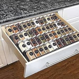 Spice Drawer Organizer, 4 Tier 2 Set Expandable From 13" to 26" Seasoning Jars Drawer Insert Tray,Spice Rack Drawer for Kitchen Cabinet and Countertop,Black Metallic Pack of 8