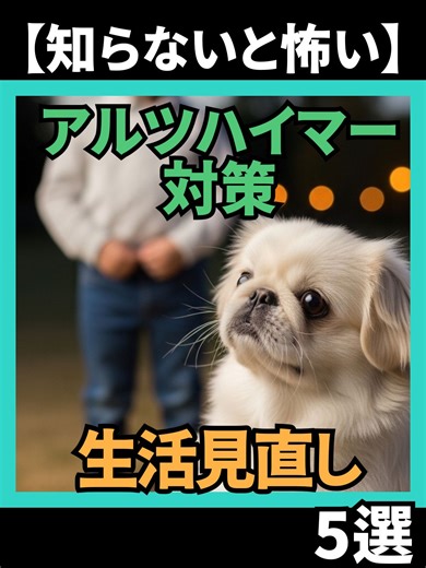 【知らないと怖い】アルツハイマー対策の生活見直し5選 #認知症,#習慣,#自己成長,#健康,#マインドセット, 「アルツハイマーは年齢の問題だから仕方ない」 そう思っていませんか？ 実は近年の研究では、 生活習慣の見直しが認知機能の維持に関係する可能性が多く報告されています。 つまり、毎日の習慣が 未来の脳を守るカギになるかもしれないのです。 アルツハイマー病は突然起きるのではなく、 長い年月をかけて静かに進む病気。 だからこそ、早めの生活習慣の見直しが重要です。 今回の動画では、 多くの専門家が重要視している アルツハイマー対策の生活見直し5選を紹介します。 どれも今日から始められるシンプルな習慣。 でも、この積み重ねが 10年後の脳の状態に大きな差を生みます。 🧠アルツハイマー対策の生活見直し 5選 ① 睡眠6〜7時間を確保 睡眠中に脳の老廃物が排出されると考えられており、 質の高い睡眠は脳の回復に重要。 ② 糖質の摂りすぎを控える 血糖値の乱高下は、 脳の炎症や代謝に影響する可能性が指摘されています。 ③ 会話量を減らさない 会話は記憶・言語・感情を同時に使う 最強の脳トレ。 