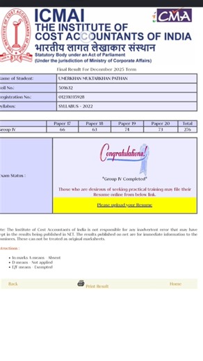 My CMA Final Group 4 Result || DEC 2025|| #cmafinal #cmainter #cma #cmaresults #cmaexams