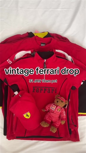 see you saturday ♥️🧸🏁 vintage ferrari tops, sweaters, teddy bears & keychains #f1 #f1ferrari #ferrarijacket