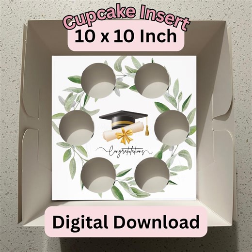 Graduation Cupcake Box Insert Template | 10x10 Cake Box Display (Digital Download)