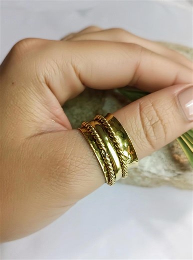 Handmade Spinner Ring, Hammered Gold Ring , Unisex Band, Meditation Jewelry, Boho Fidget Jewelry, AAA    Quality - Etsy