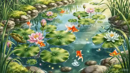 Baby Goldfish and the Floating Lilies 🌸🐠 | Peaceful Pond Animation