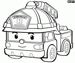 The fire truck Robotruck Roy coloring page printable game