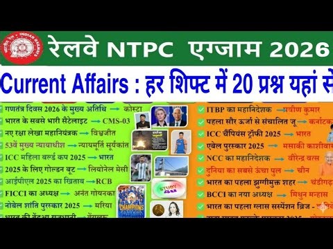 RRB NTPC Current Affairs 2026 | Railway Current Affairs 2026 | Last 12 Months Current Affairs