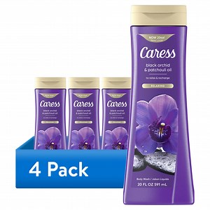 (4 pack) Caress Body Wash for Women, Black Orchid & Patchouli Oil Shower Gel for All Skin 20 fl oz