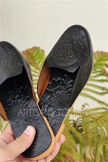Buy Handmade Black Leather Mule Slippers: Ethnic Back Open Flats Online in India - Etsy