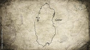 Qatar map drawn on a cartography background sheet of paper