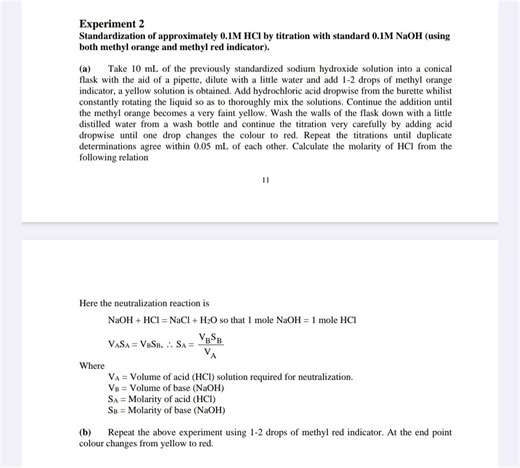 Experiment 2: Standardization of approximately 0.1M HCl by titr... | Filo
