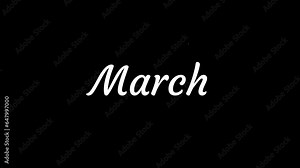 March text animation on transparent background, Handwritten animated in white color with ink drops, Footage with alpha channel