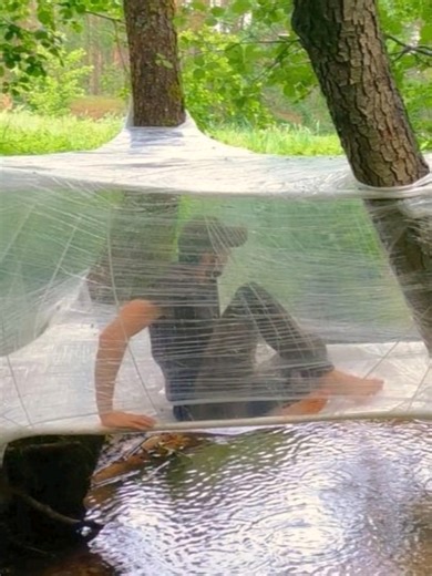 Building an Incredible Shelter Over Water with Plastic Wrap #camping #outdoor #survival #bushcraft #wildbuilders