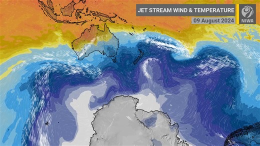For New Zealand, early August will come with a steady diet of chilly air masses from the Southern Ocean 🐧 A weakened polar vortex and polar jet stream will see some Antarctic air push across the Southern Hemisphere. Also, the sub-tropical jet stream is forecast to remain north of New Zealand. The Southern Annular Mode, a key climate driver in the Southern Hemisphere, recently dipped to its lowest July value since 2011. This is a nod to the impact that the minor sudden stratospheric warming even