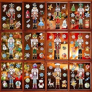 BORAMDO Christmas Nutcracker Window Clings - 12 Sheets of Removable Decals, Stickers for Glass Windows, Xmas Holiday Home Office Decor, 12 Styles