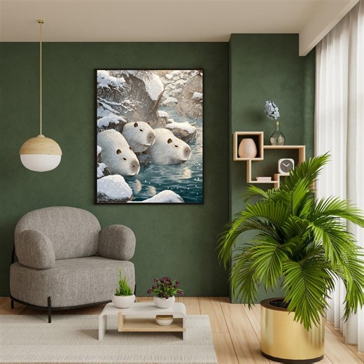 Capybara Winter Soak Art Print, Japanese Nature Illustration (digital Download) - Etsy