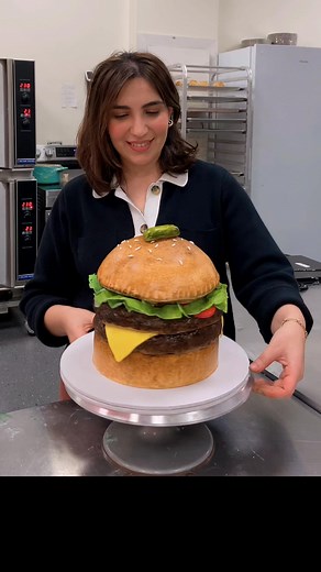5.7K views · 73 reactions | The Burger cake with the PICKLE on top of course ❤️ | CakeyHand | Facebook