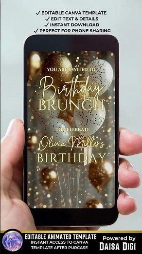 Gold Birthday Brunch Invitation Video | Elegant Animated Canva Invite