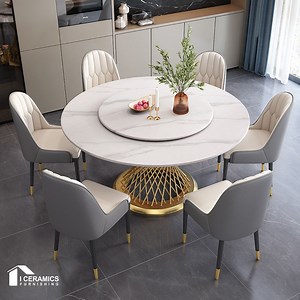 [Hot Item] High Quality Luxurious 8 Seater Sintered Stone Table Top Round Dining Table for Living Room