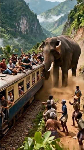 🎥 SURVIVAL INSTINCT: Elephant Attacks Train on Mountain Cliff | AI-Generated