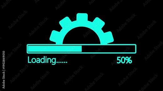 Loading line animation and gear rotation. Software updating bar, loading bar.